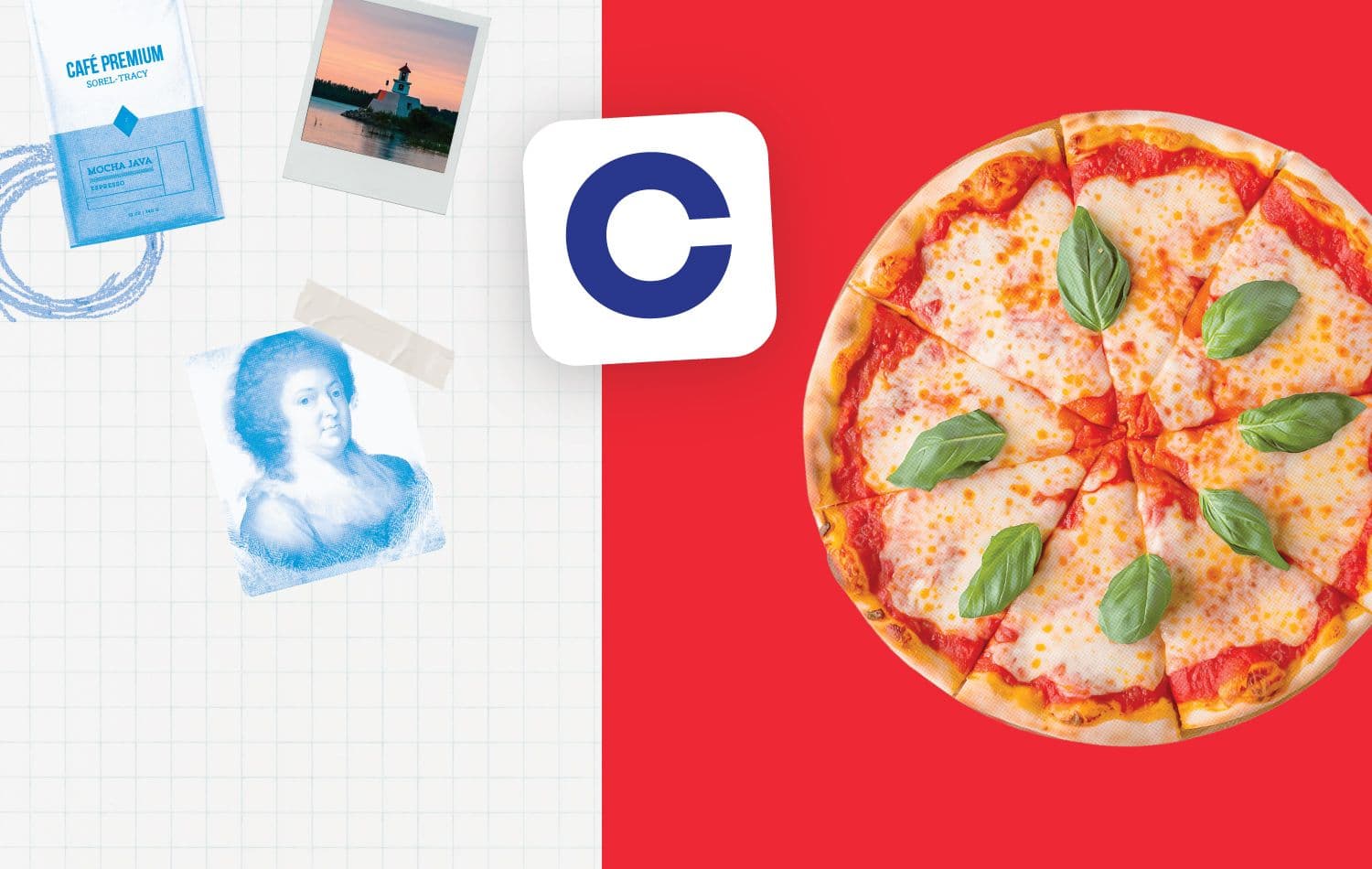 Fond d'image rouge avec une pizza