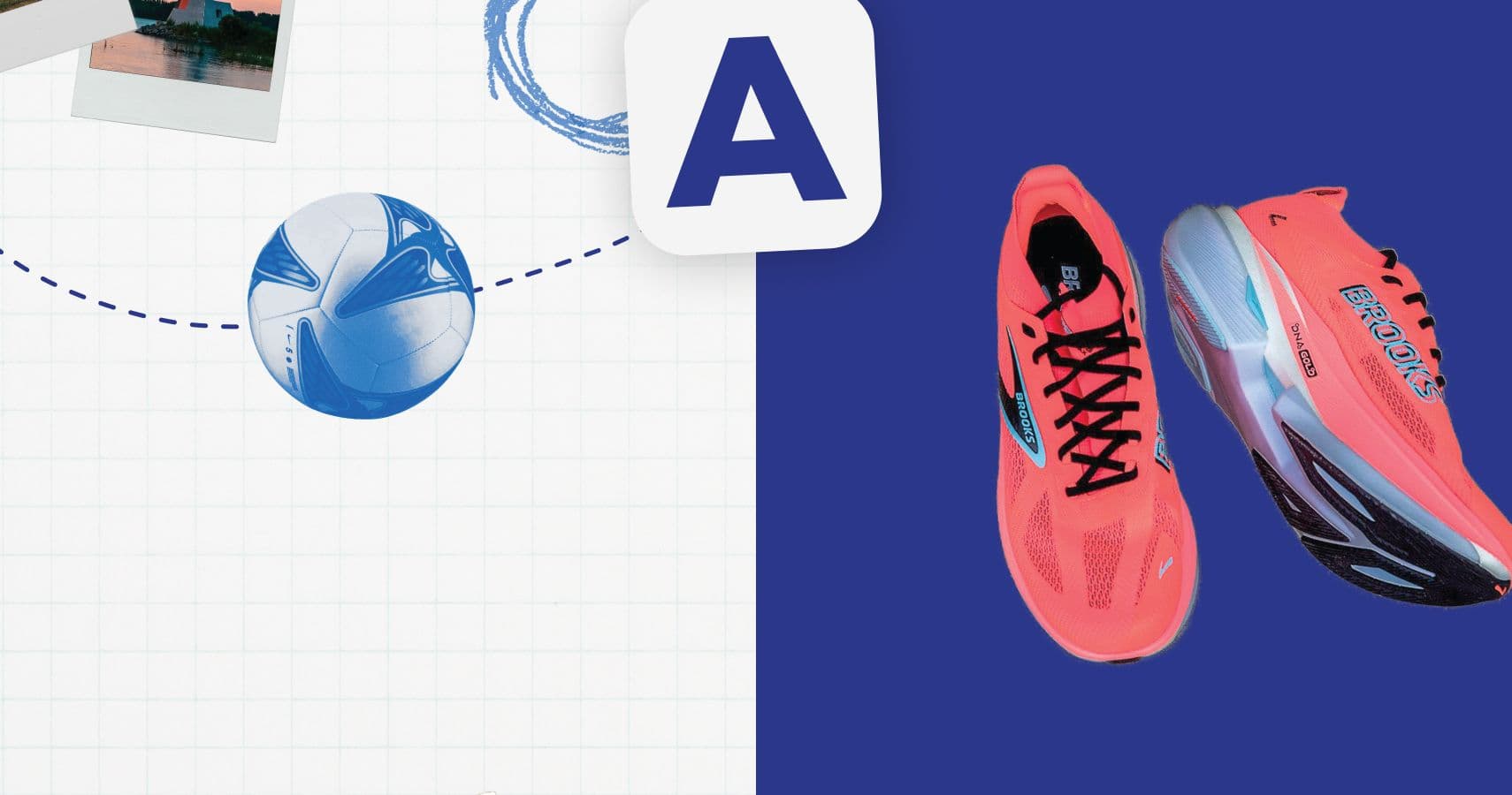 Blue background with a pair of running shoes